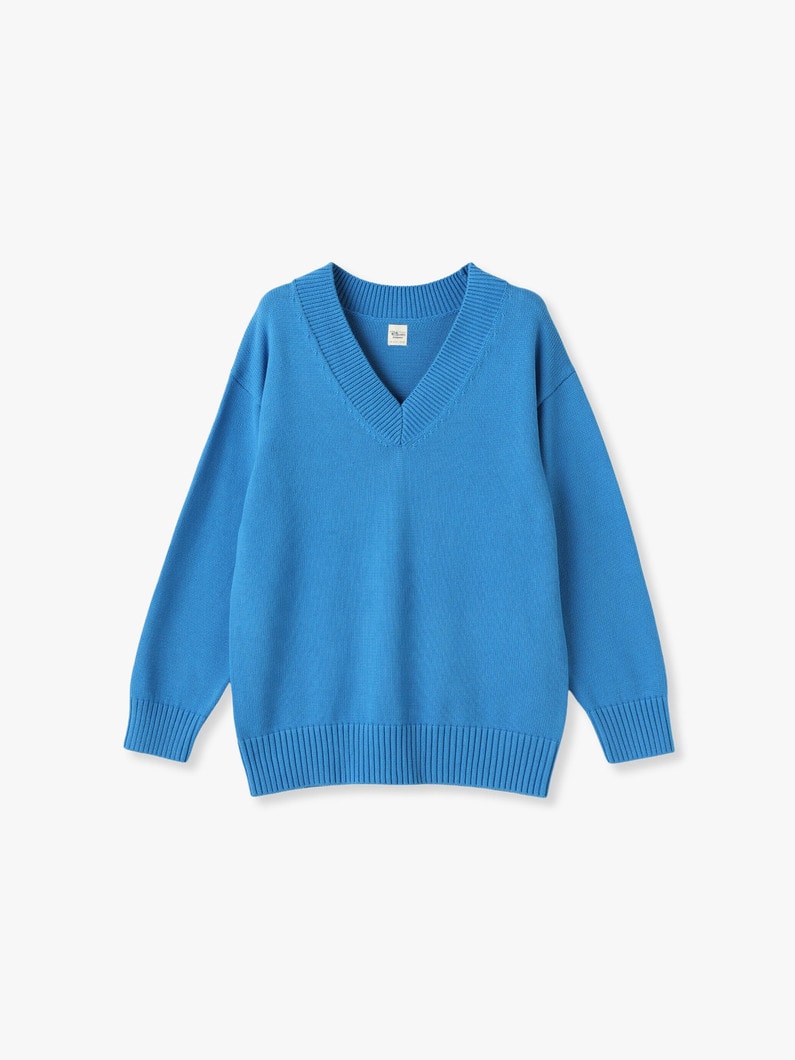 Brushed Cotton V Neck Pullover 詳細画像 blue 4