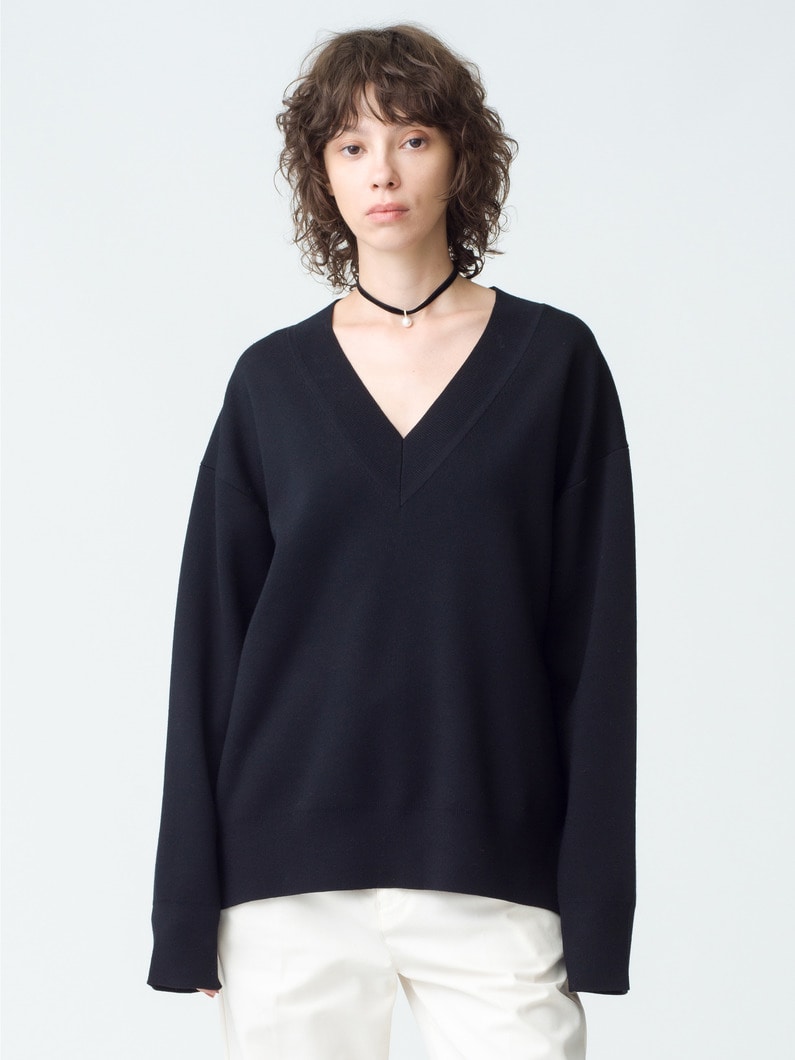 Wool Smooth V Neck Pullover 詳細画像 black