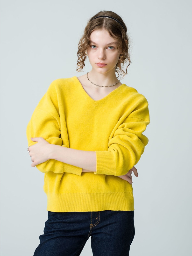 Fleece V Neck Knit Pullover 詳細画像 yellow 1