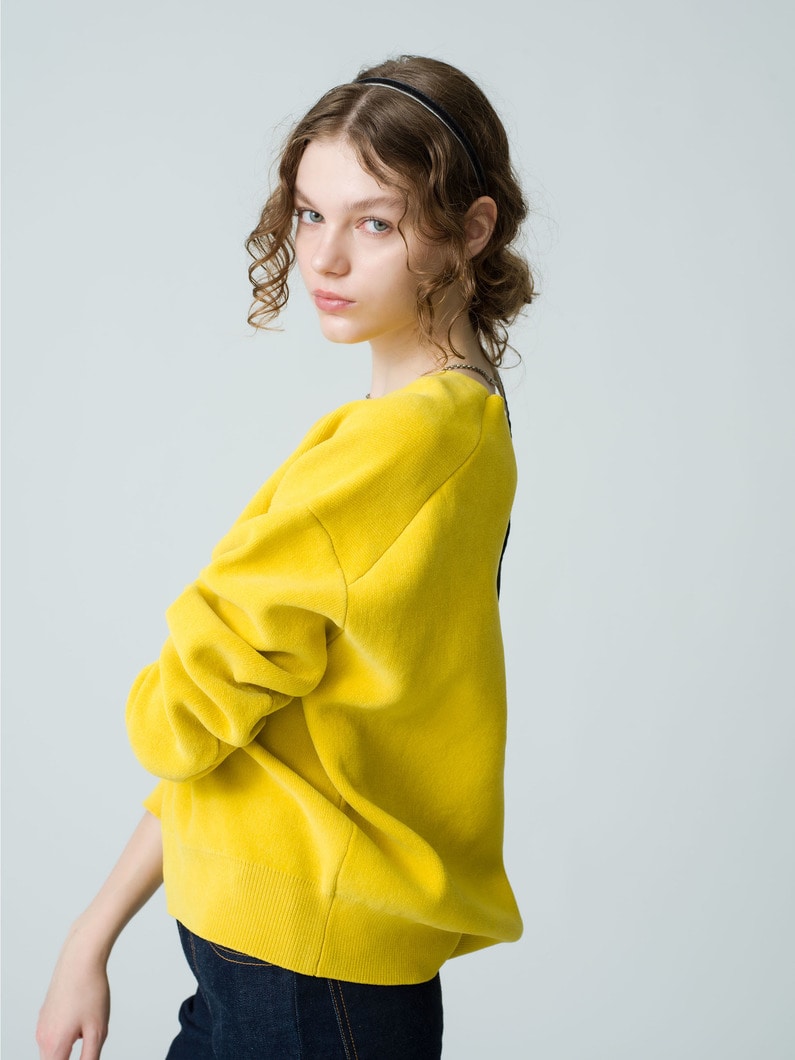 Fleece V Neck Knit Pullover 詳細画像 yellow 2