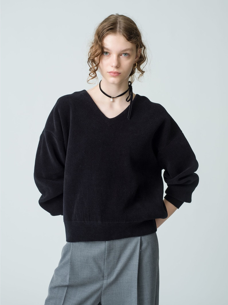 Fleece V Neck Knit Pullover 詳細画像 black