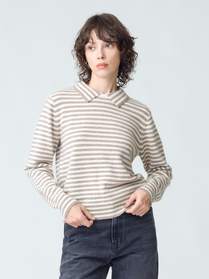 Apis Striped Knit Pullover 詳細画像 light brown 1