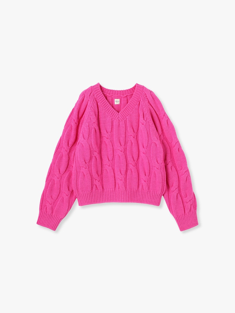 Cable V Neck Knit Pullover | ニット 詳細画像 pink 1