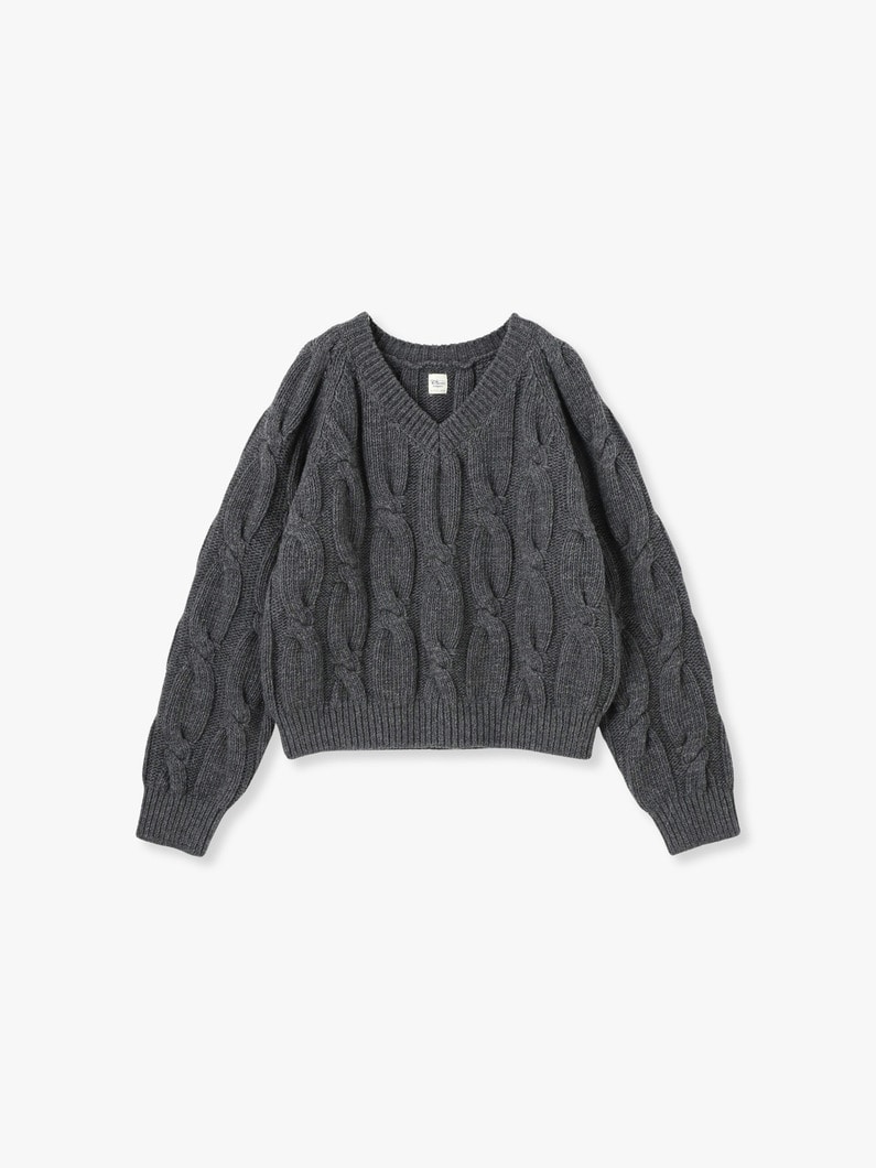 Cable V Neck Knit Pullover | ニット 詳細画像 top gray