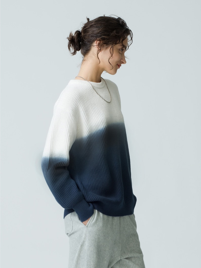 Dip Dyed Cotton Knit Pullover 詳細画像 navy 2