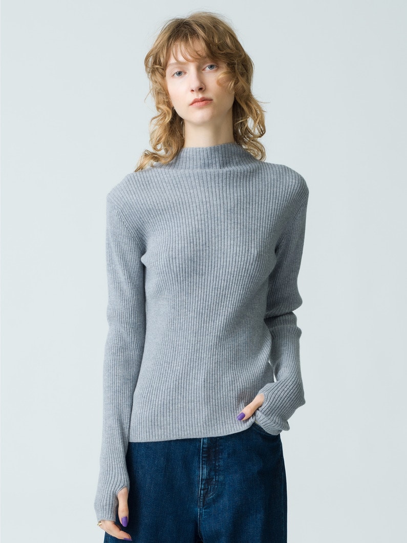 Rib High Neck Top (gray/light blue) 詳細画像 gray 1