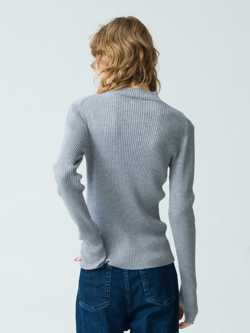 Rib High Neck Top (gray/light blue) 詳細画像 gray 3