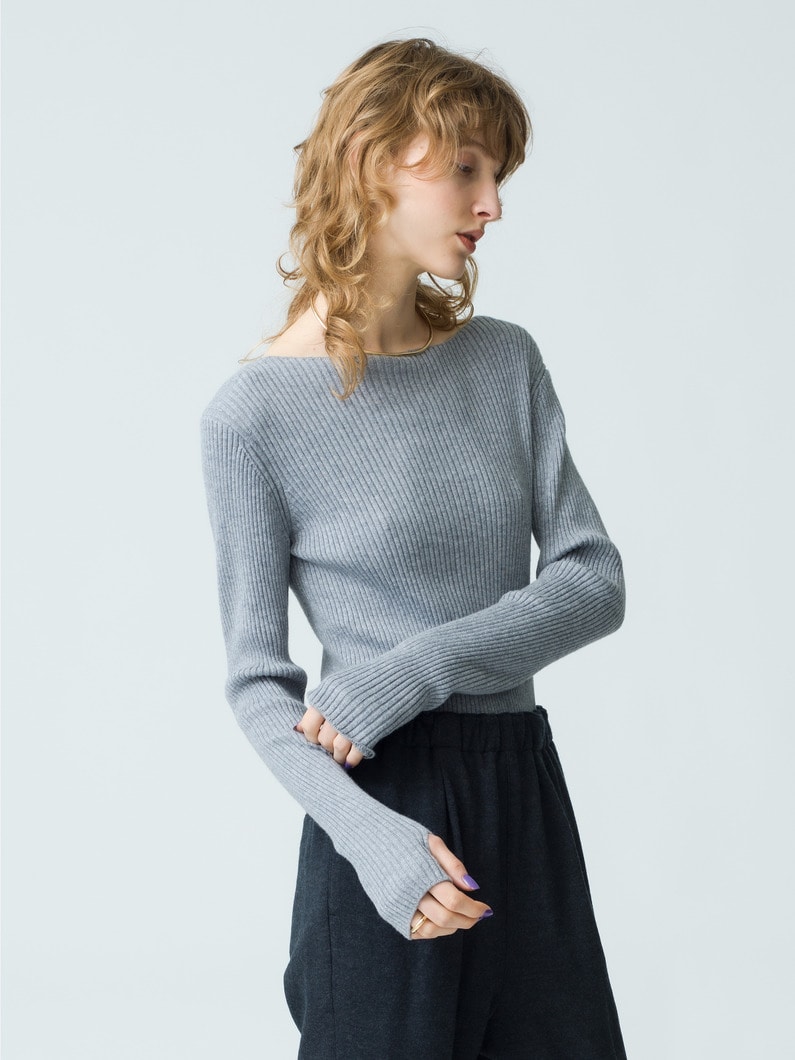 Rib Boat Neck Top (gray/light blue) 詳細画像 gray 1