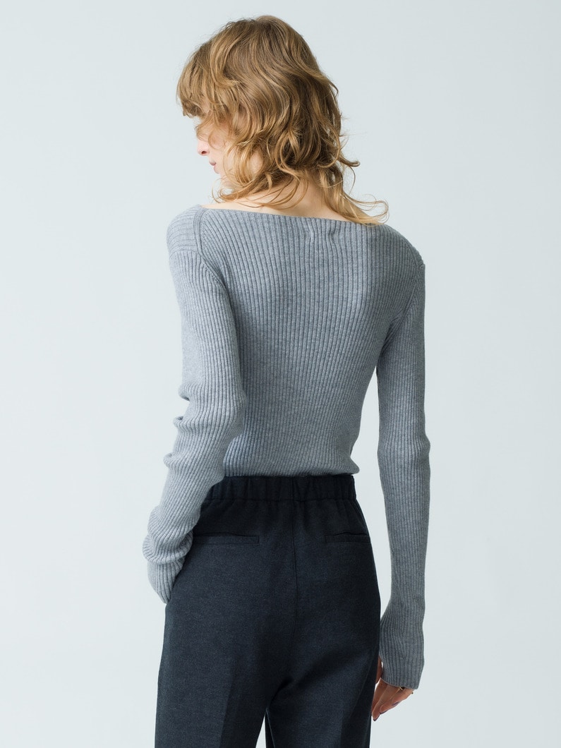 Rib Boat Neck Top (gray/light blue) 詳細画像 gray 3