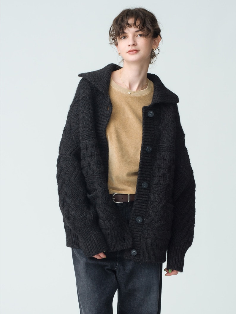 Mix Cable Knit Cardigan 詳細画像 black