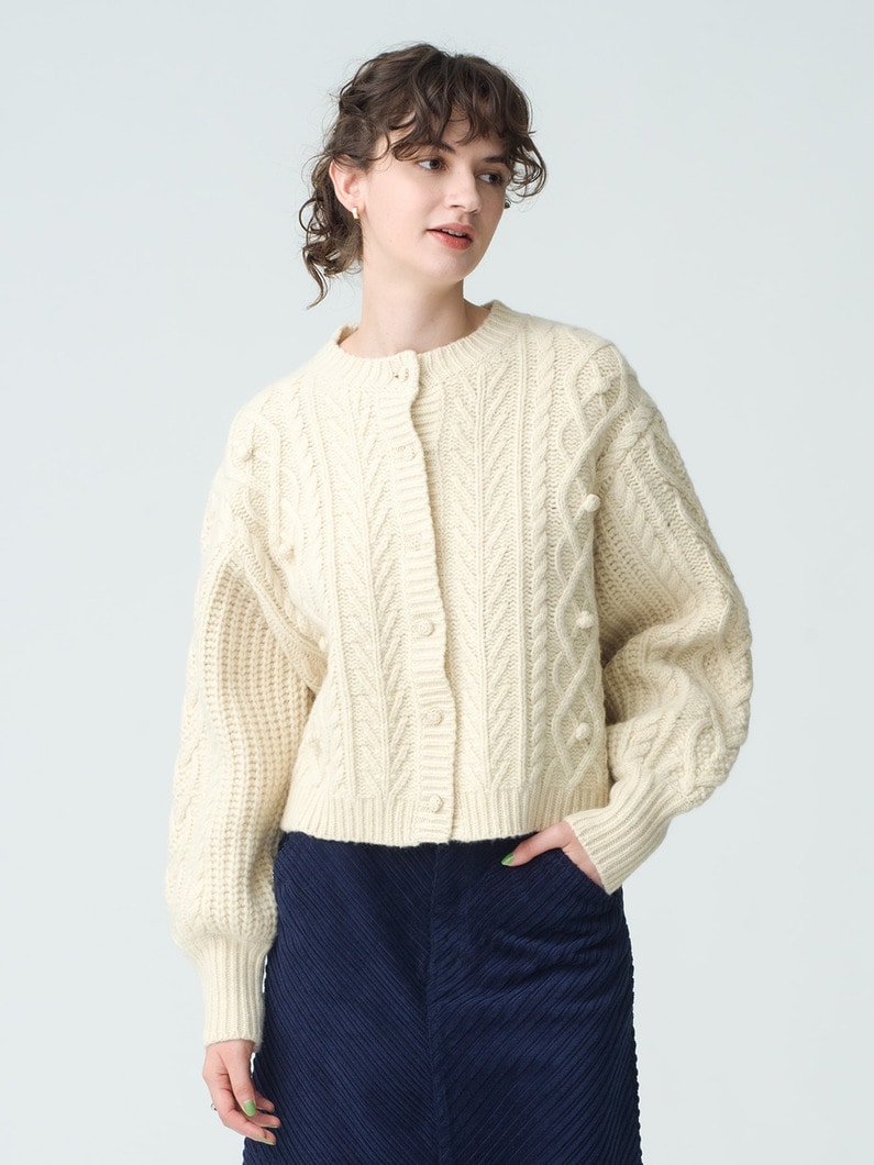 Pom Pom Cable Knit Cardigan 詳細画像 ivory 2