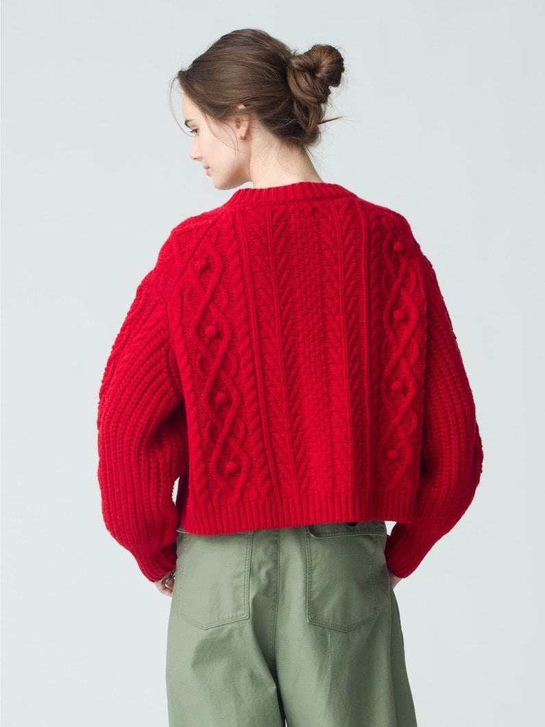 Pom Pom Cable Knit Cardigan 詳細画像 red 3