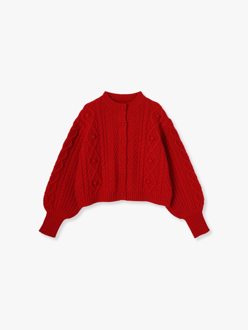 Pom Pom Cable Knit Cardigan 詳細画像 red 4