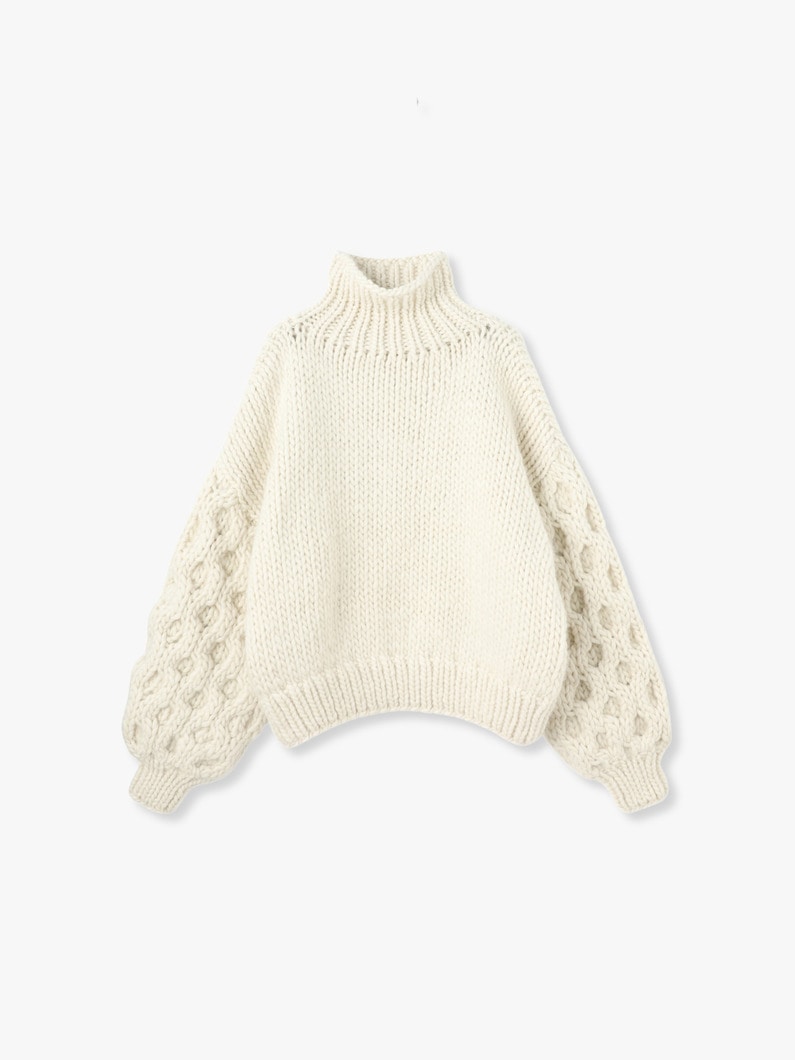 Honey Comb High Neck Knit Pullover 詳細画像 ivory