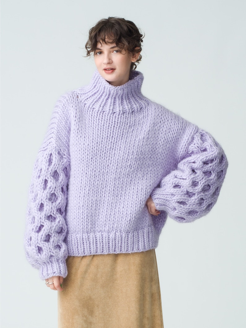 Honey Comb High Neck Knit Pullover 詳細画像 light purple