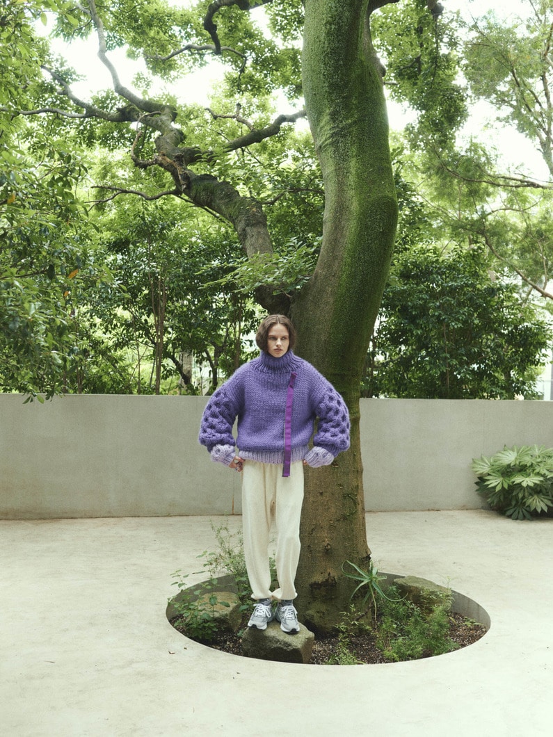 Honey Comb High Neck Knit Pullover 詳細画像 purple 2