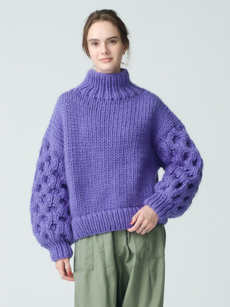 Honey Comb High Neck Knit Pullover 詳細画像 purple 3