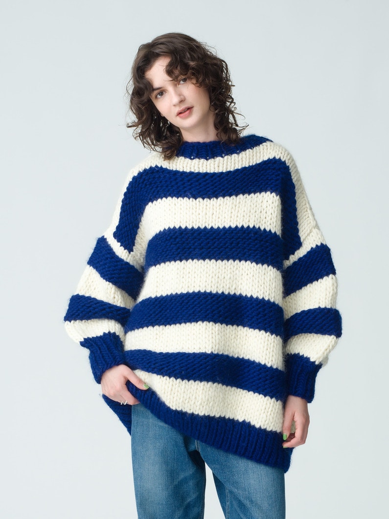 Oversized Striped Jump Knit Pullover 詳細画像 ivory 1