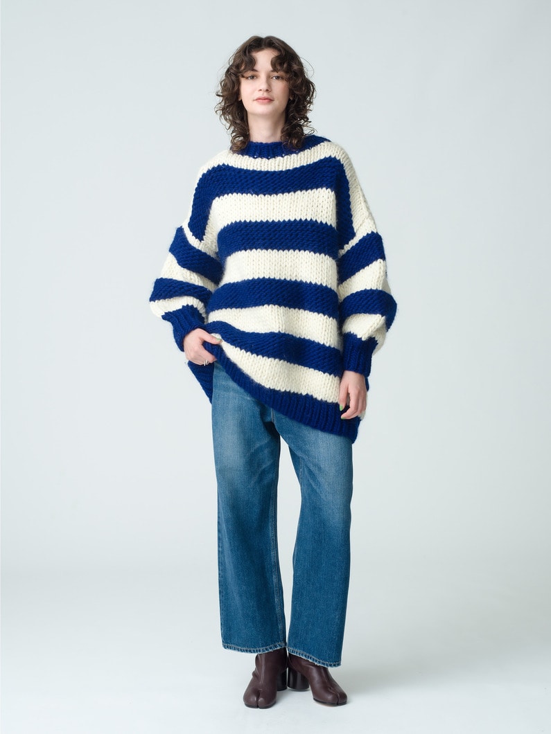 Oversized Striped Jump Knit Pullover 詳細画像 ivory 3