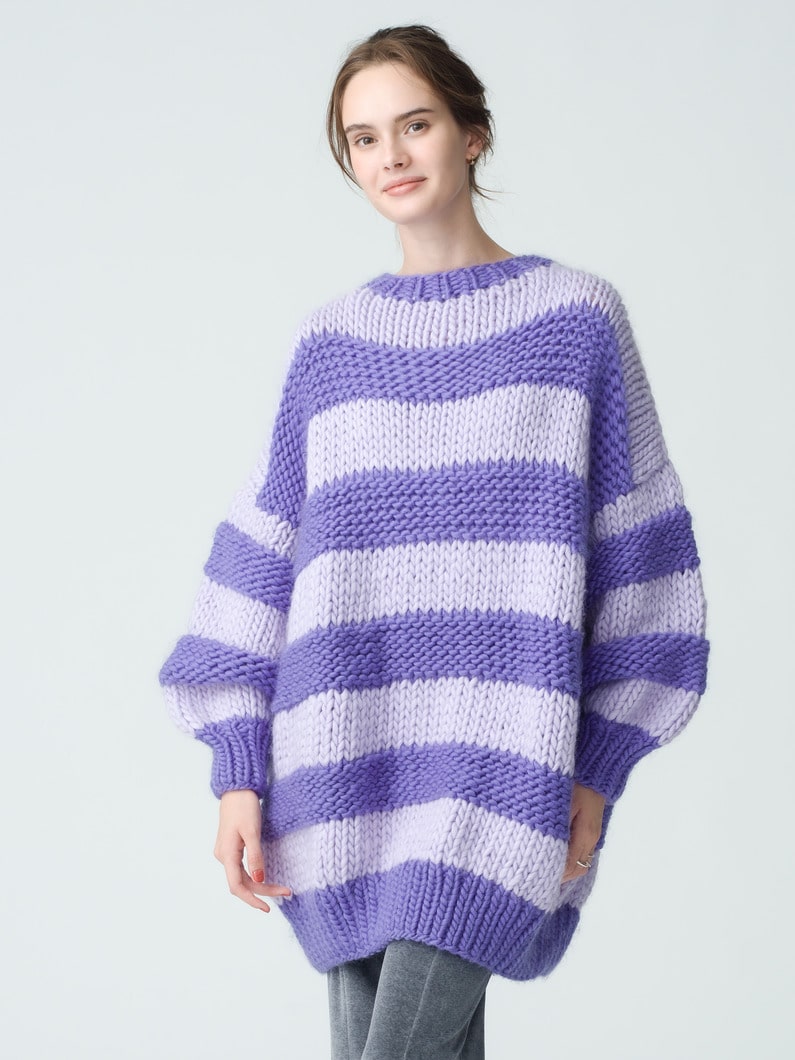 Oversized Striped Jump Knit Pullover 詳細画像 purple