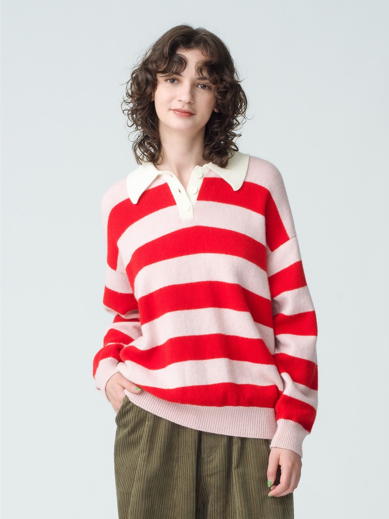 Edith Striped Knit Polo Shirt | ニット 詳細画像 red 1