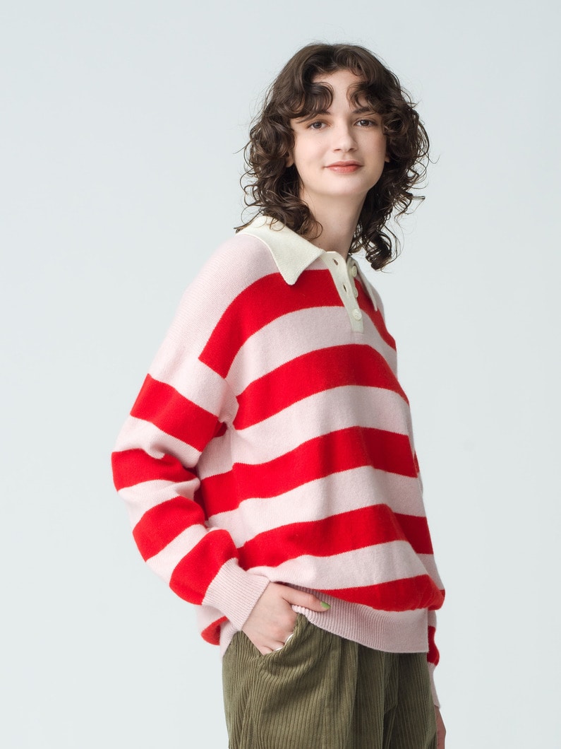 Edith Striped Knit Polo Shirt | ニット 詳細画像 red 2