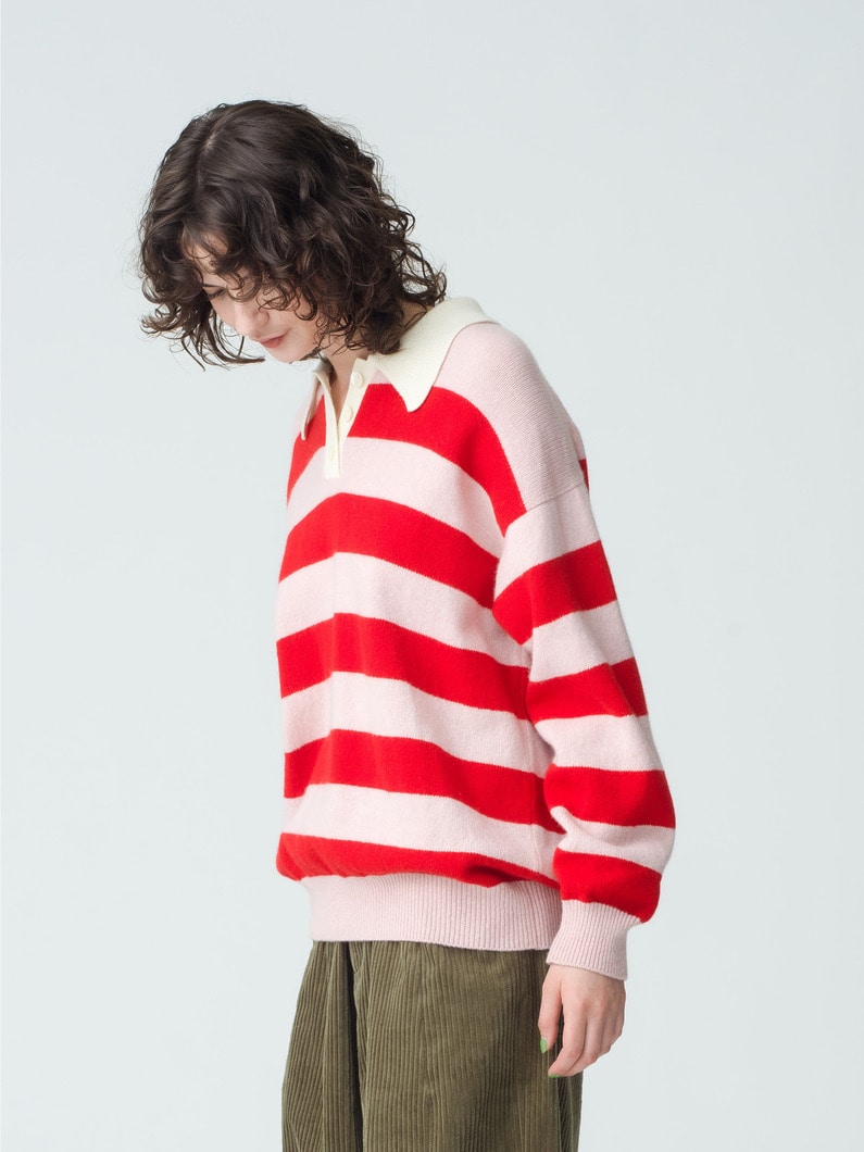 Edith Striped Knit Polo Shirt | ニット 詳細画像 red 3