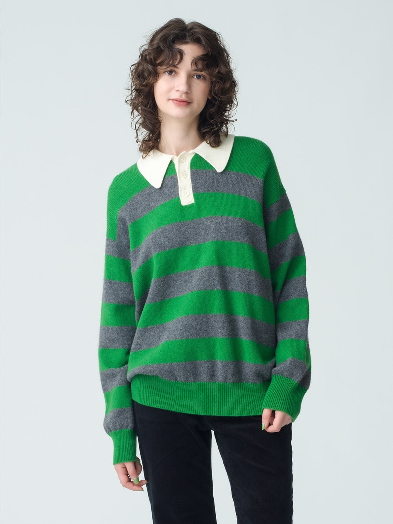 Edith Striped Knit Polo Shirt | ニット 詳細画像 green