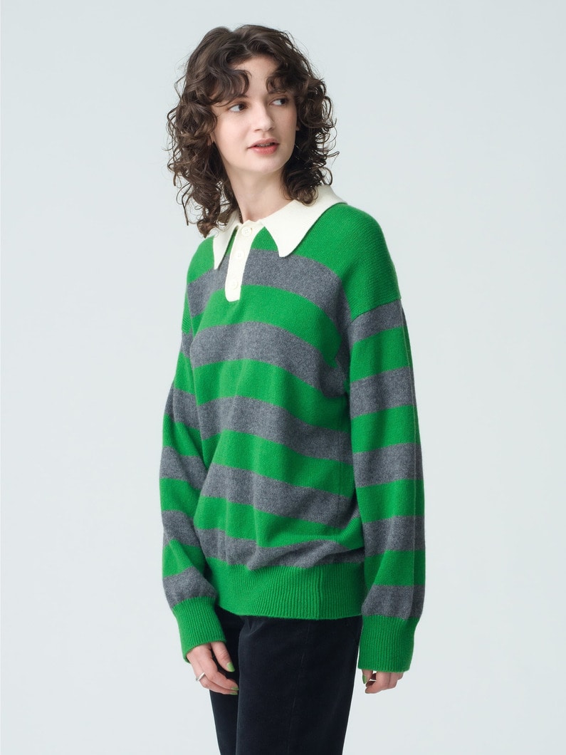 Edith Striped Knit Polo Shirt | ニット 詳細画像 green 2