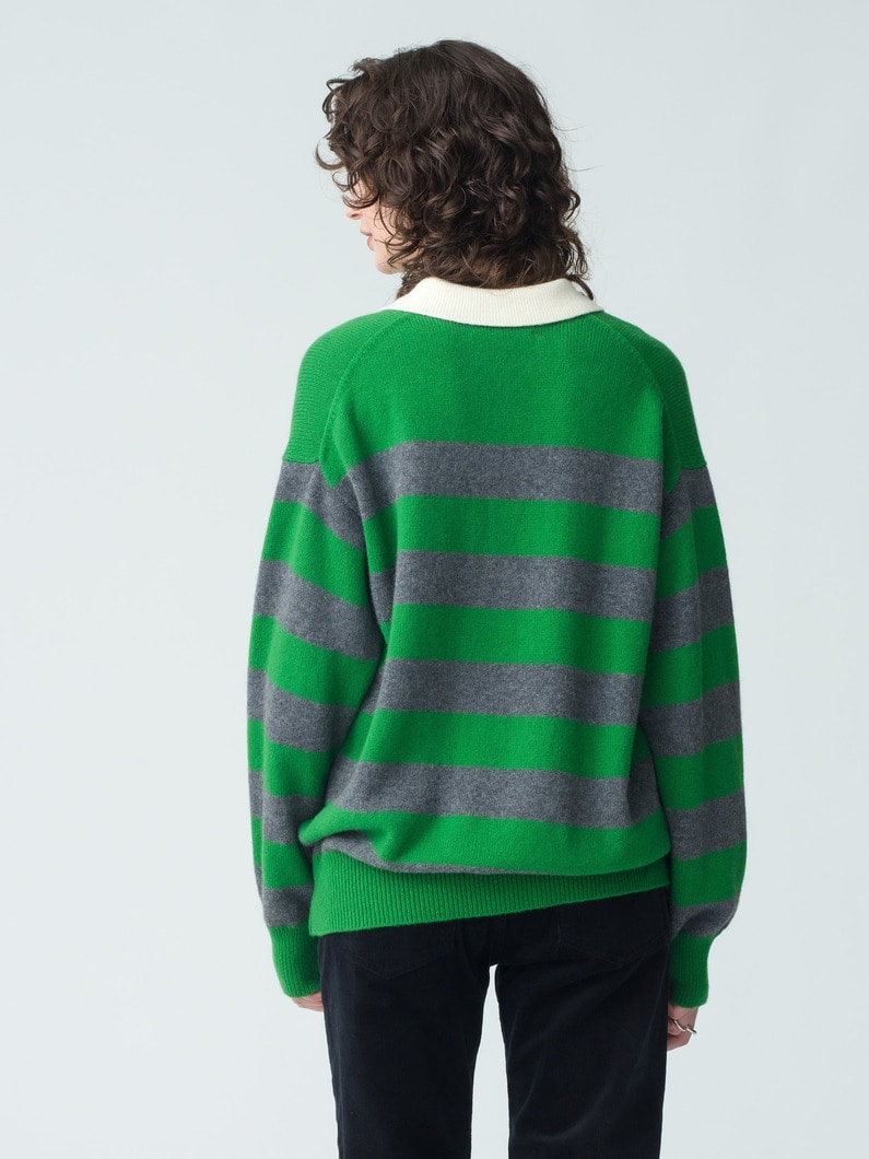 Edith Striped Knit Polo Shirt | ニット 詳細画像 green 3