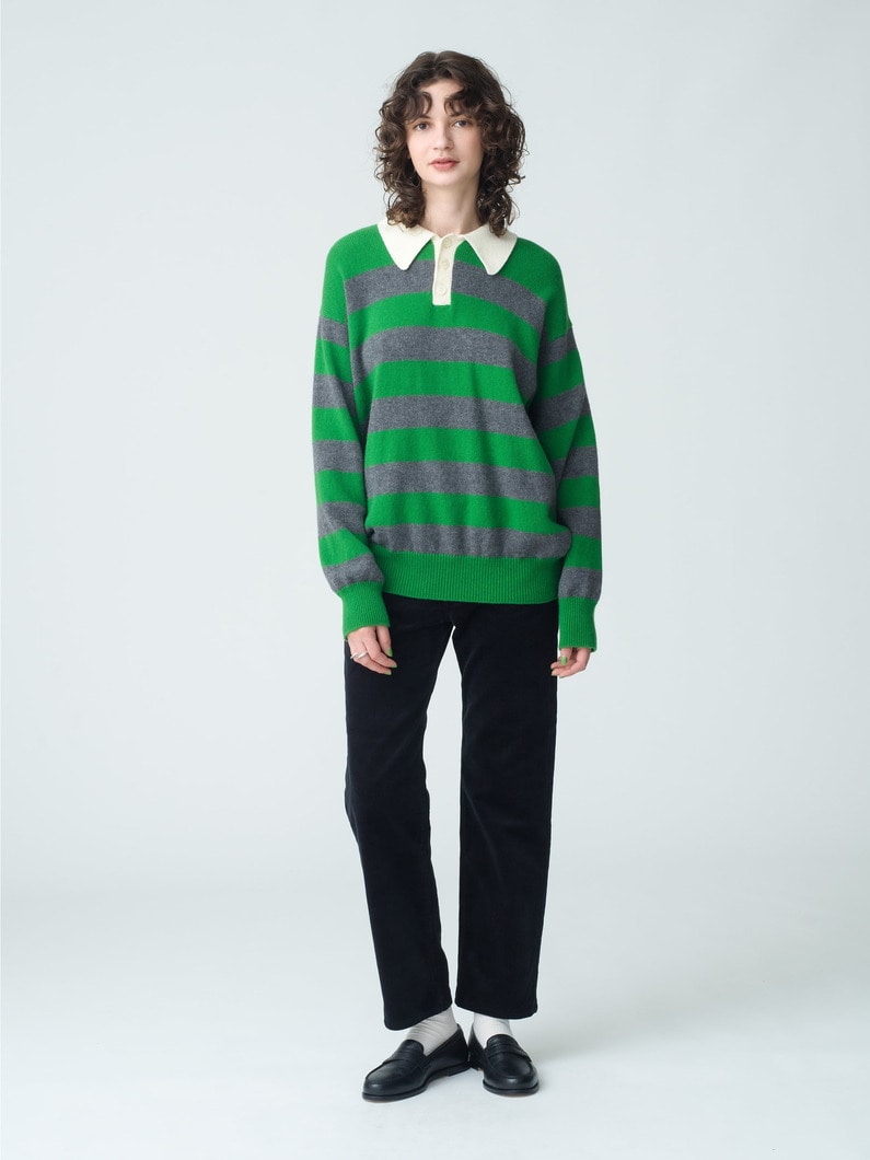 Edith Striped Knit Polo Shirt | ニット 詳細画像 green 4