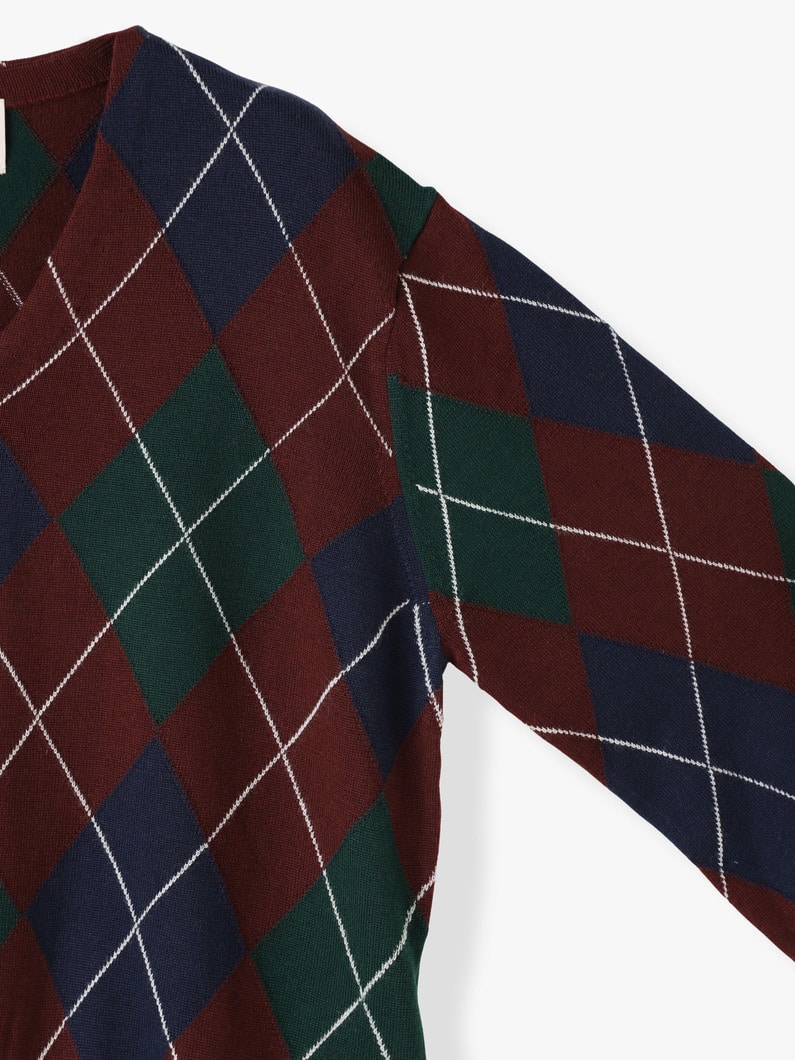 Argyle V Neck Knit Pullover 詳細画像 burgundy 2