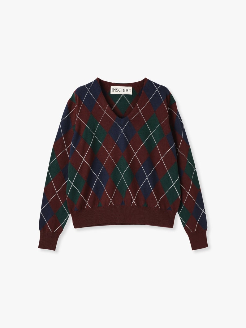 Argyle V Neck Knit Pullover 詳細画像 burgundy 1