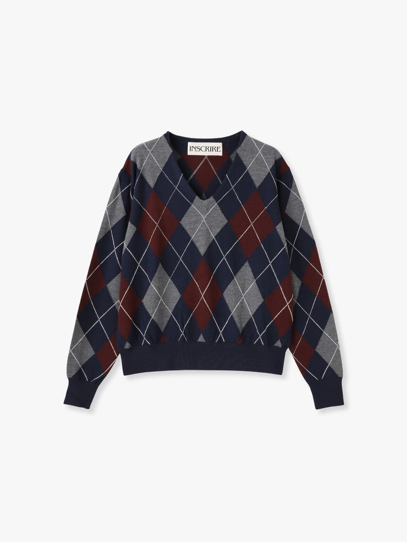 Argyle V Neck Knit Pullover 詳細画像 navy