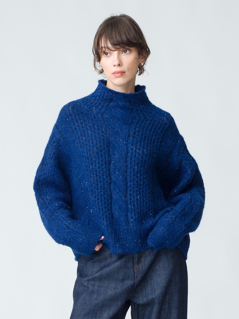 Sequins Alpaca Lilian Knit Pullover (charcoal gray/blue) 詳細画像 blue 1