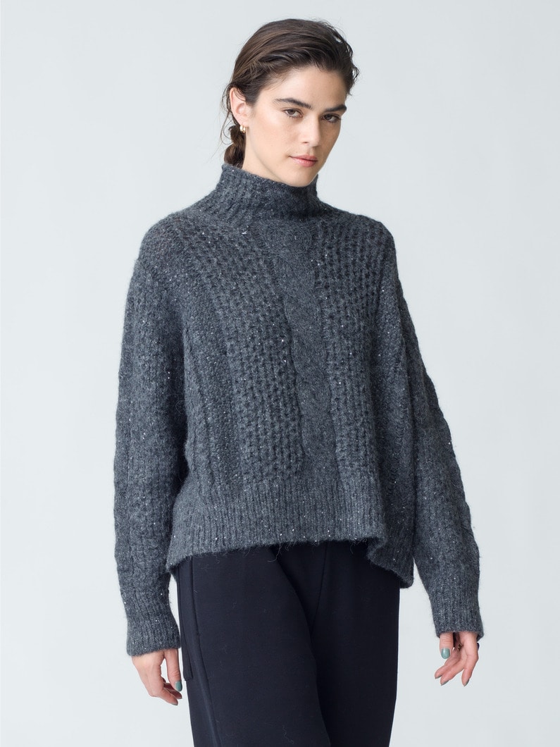 Sequins Alpaca Lilian Knit Pullover (charcoal gray/blue) 詳細画像 charcoal gray