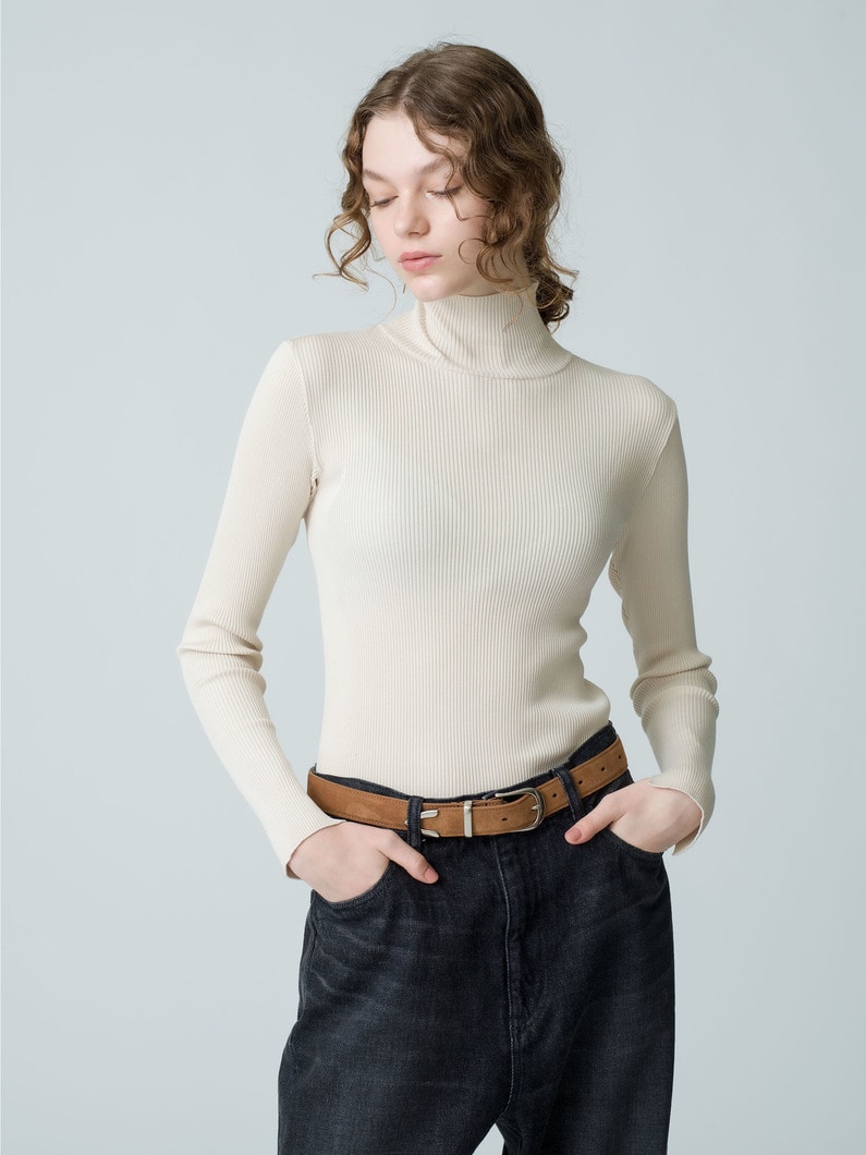 15th Anniversary Silk Giza Rib Turtle Neck Top (white/black) 詳細画像 white