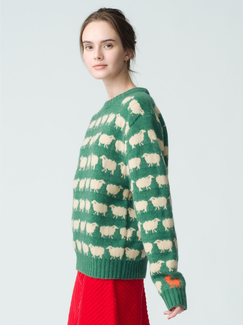 William Sheep Jacquard Knit Pullover 詳細画像 green 2