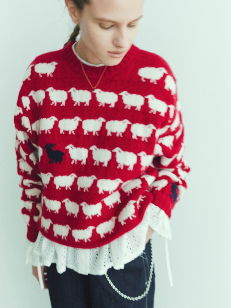 Frances Sheep Jacguard Knit Pullover 詳細画像 red 1