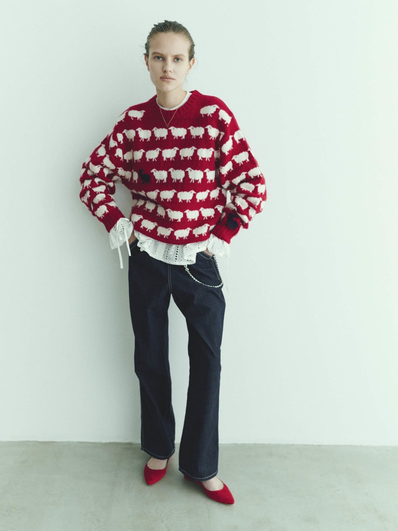 Frances Sheep Jacguard Knit Pullover 詳細画像 red 2