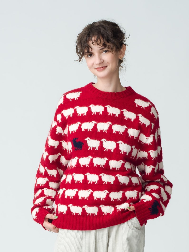 Frances Sheep Jacguard Knit Pullover 詳細画像 red 3