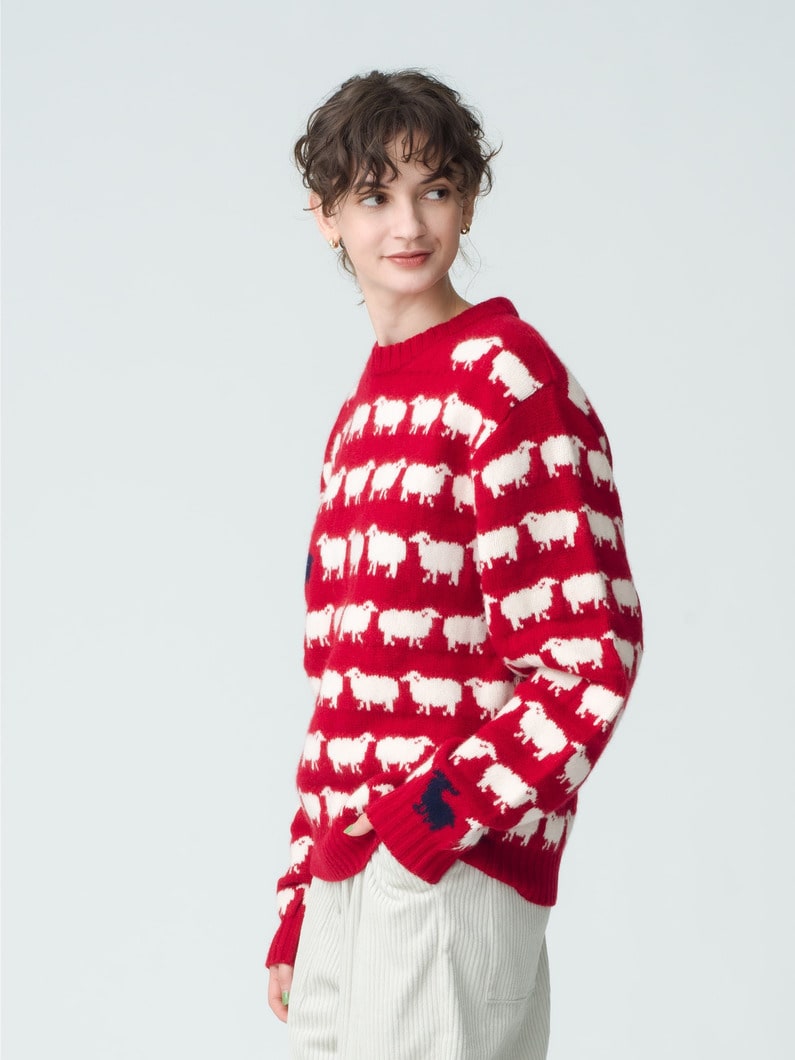 Frances Sheep Jacguard Knit Pullover 詳細画像 red 4