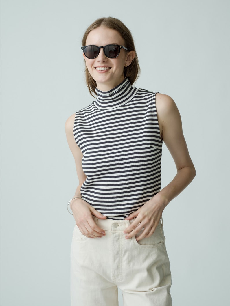 Striped Rib Sleeveless Top 詳細画像 charcoal gray 1