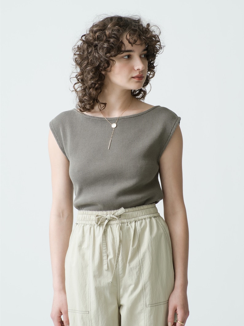 Organic Cotton Waffle French Sleeve Top 詳細画像 khaki 1