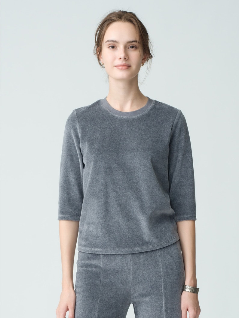 Corfu Elbow Sleeve Crew Neck Top 詳細画像 charcoal gray 1