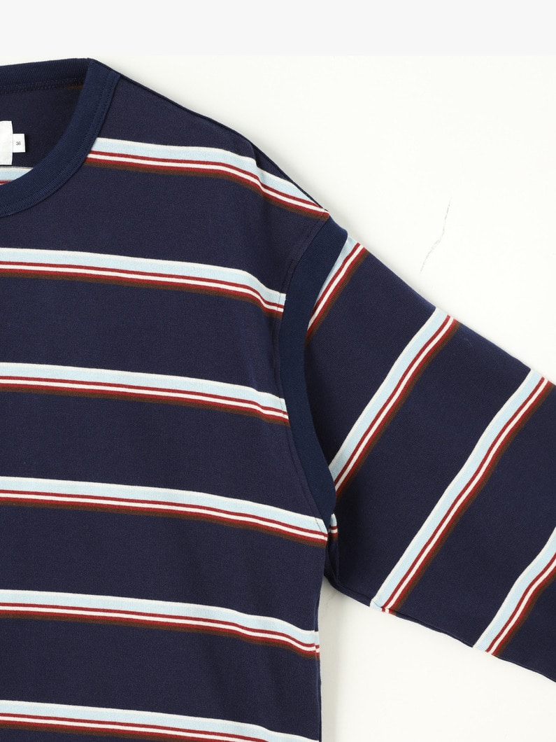 Cotton Multi Striped Short Pullover 詳細画像 navy 2