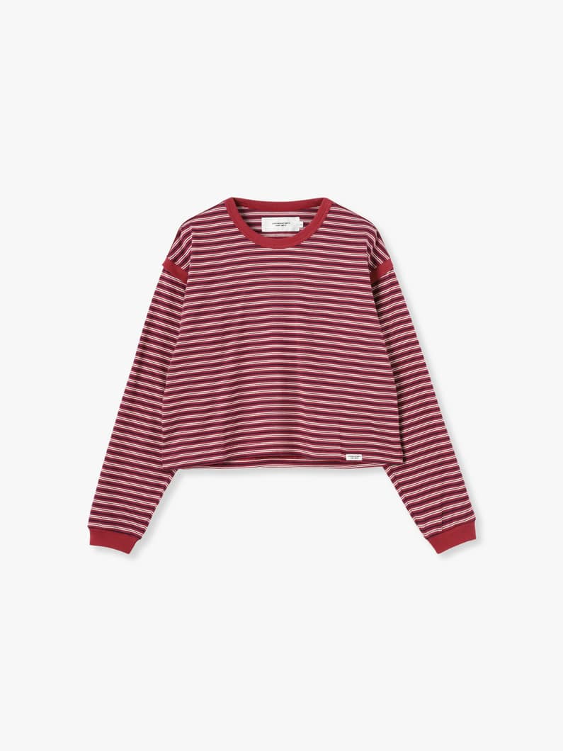 Cotton Multi Striped Short Pullover 詳細画像 burgundy