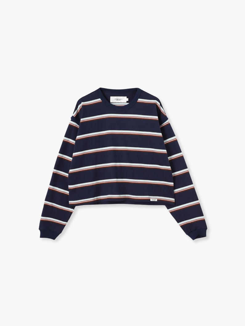 Cotton Multi Striped Short Pullover 詳細画像 navy 1