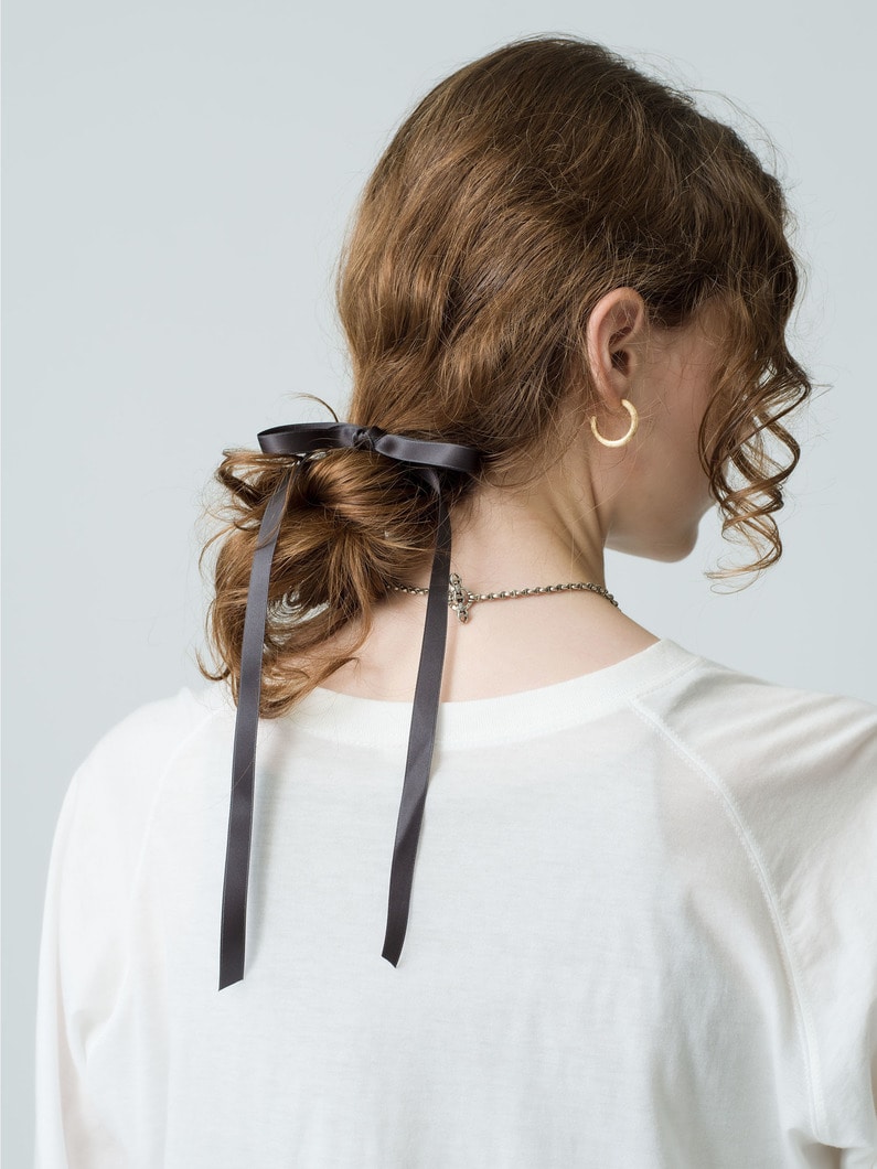 Satin Long Ribbon Bow Pony 詳細画像 gray