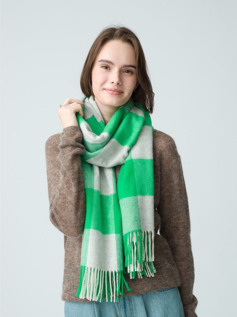 Cashmere Checkred Stole (green) 詳細画像 green 3